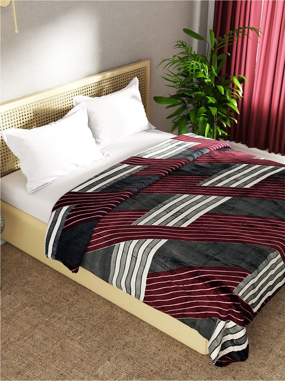 

BIANCA Nautical Charcoal & Purple Geometric Microfiber AC Room 300 GSM Double Bed Blanket
