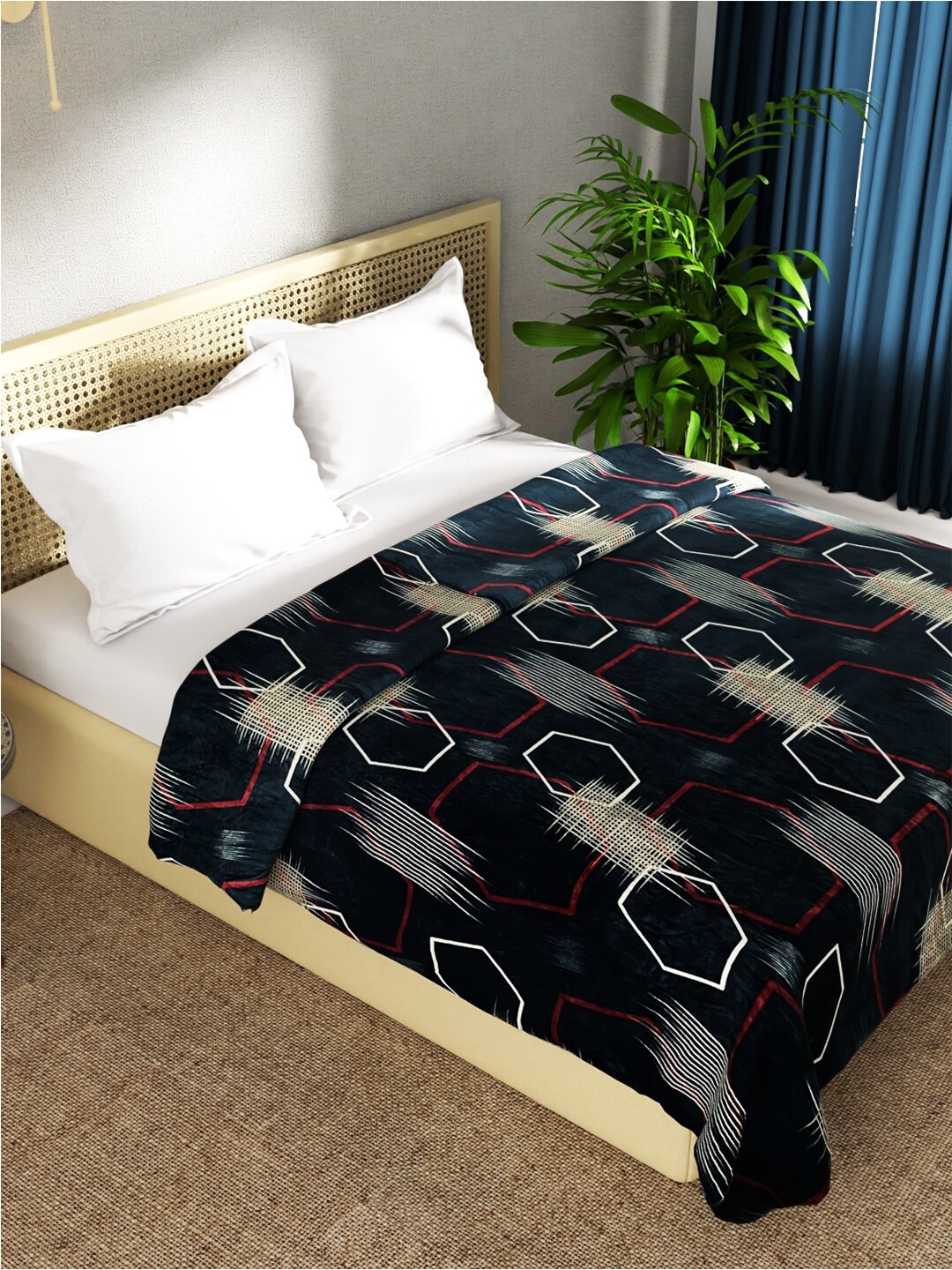

BIANCA Nautical Teal & Red Microfiber AC Room 300 GSM Double Bed Blanket