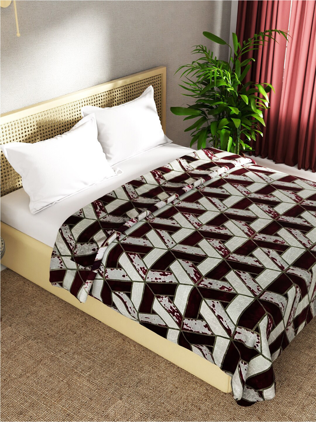 

BIANCA Nautical Red & White Geometric Microfiber AC Room 300 GSM Double Bed Blanket