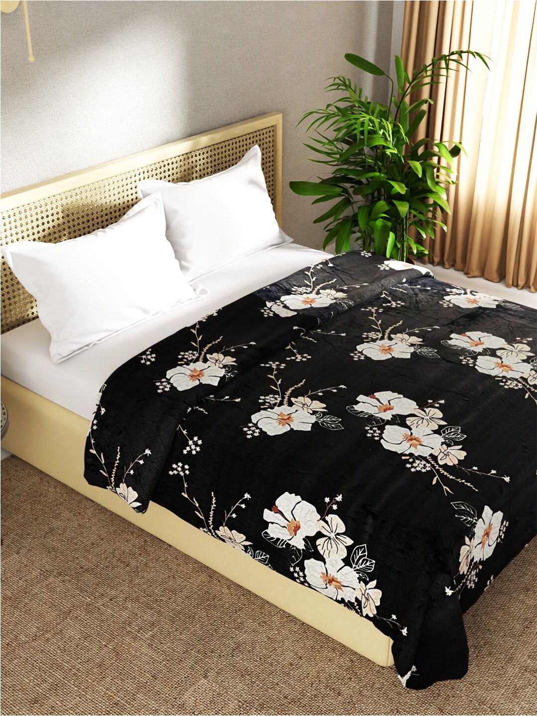 

BIANCA Brown & White Floral Microfiber AC Room 300 GSM Double Bed Blanket