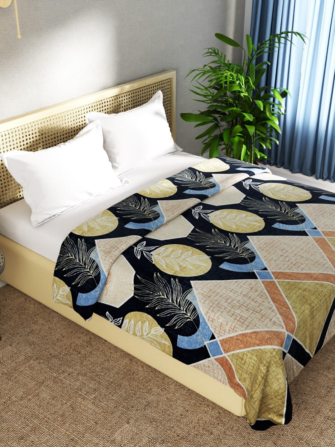 

BIANCA Beige & White Geometric Microfiber AC Room 300 GSM Double Bed Blanket
