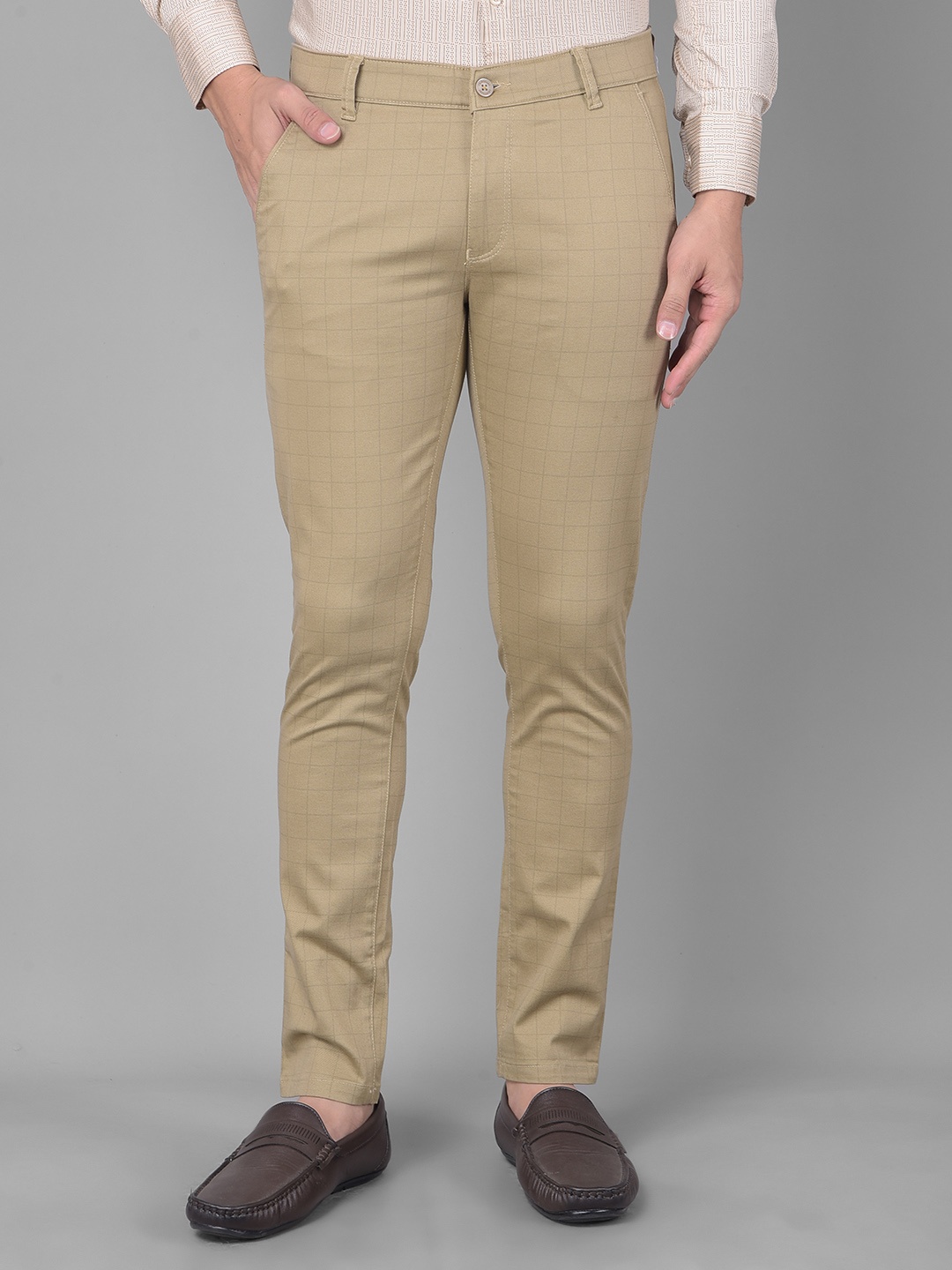 

Crimsoune Club Men Checked Original Slim Fit Trousers, Beige