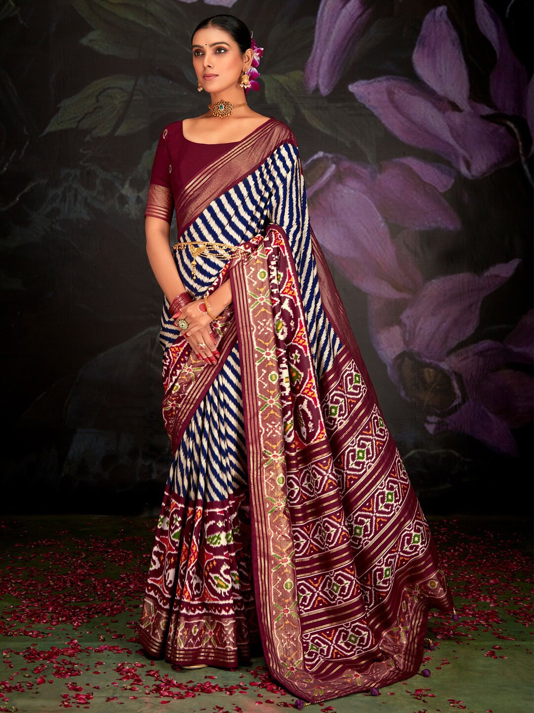 

Saree mall Ethnic Motifs Printed Patola Sarees, Navy blue