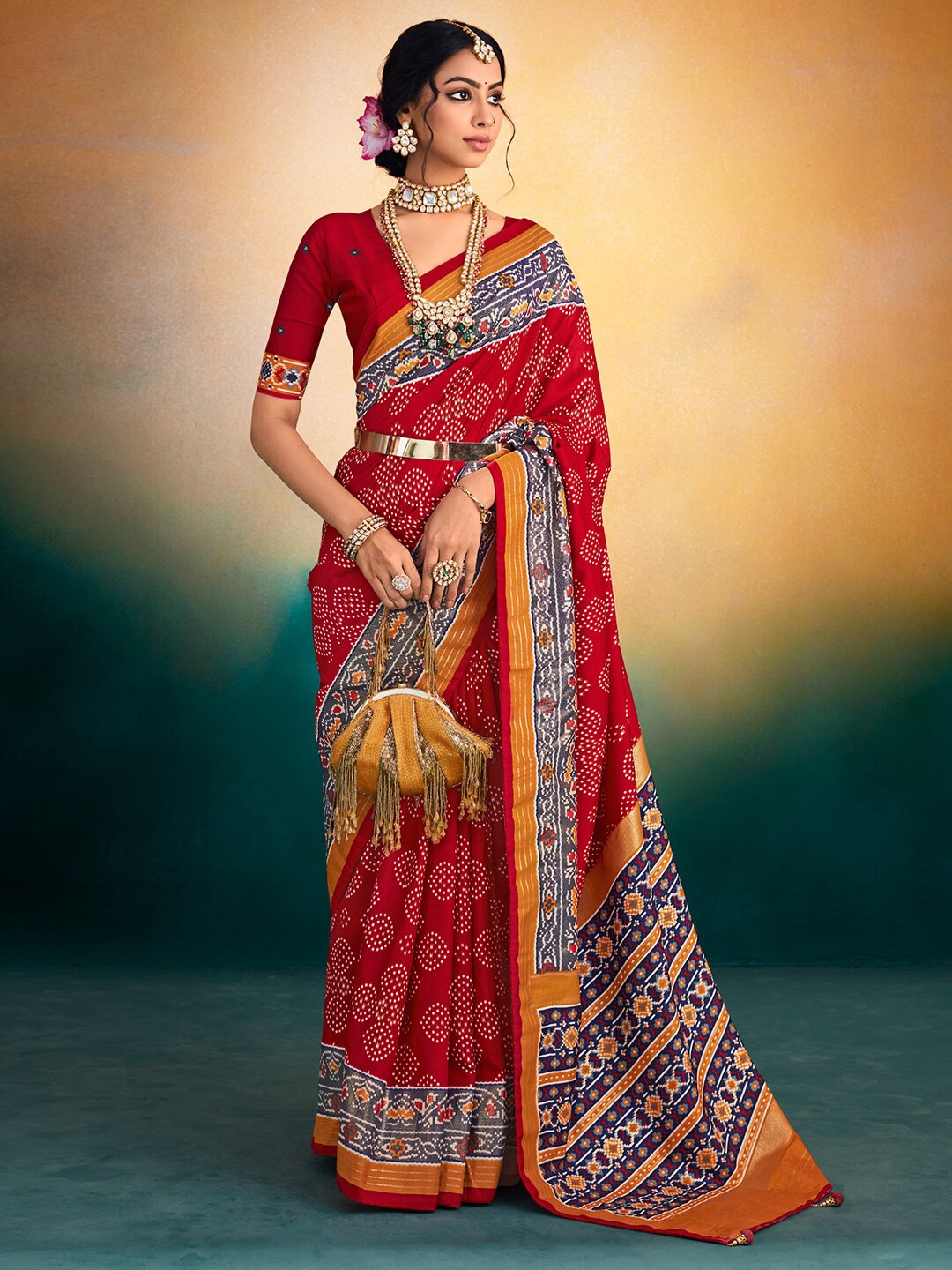 

Saree mall Ethnic Motifs Printed Patola Sarees, Red