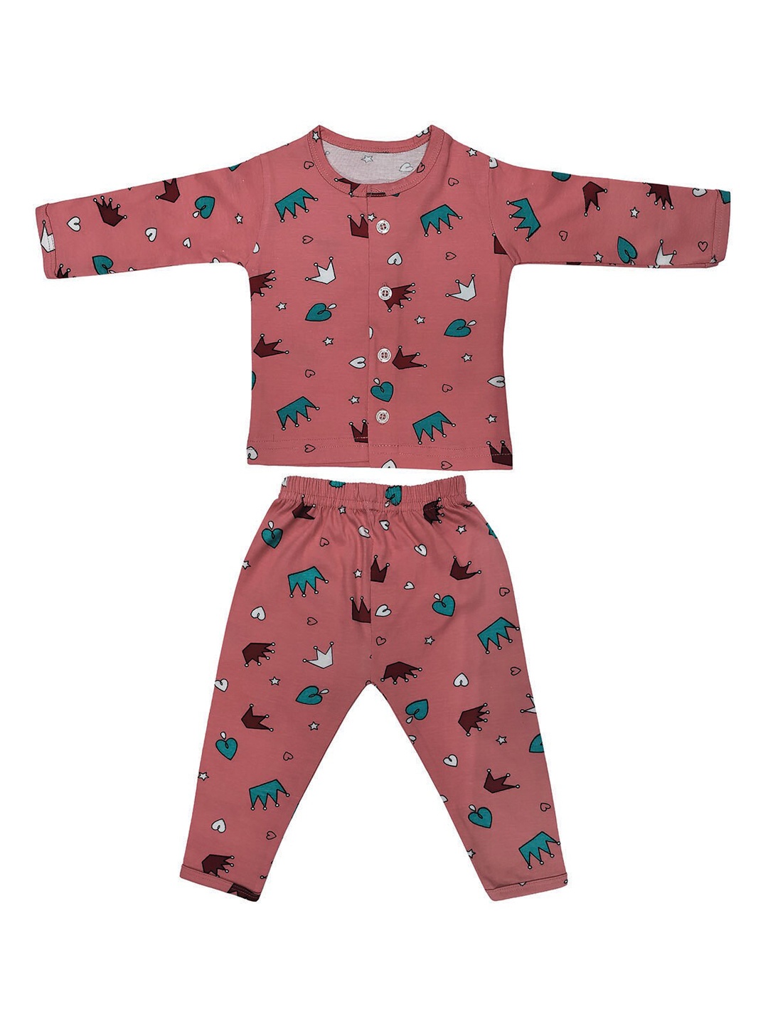 

Zoom Minimondo Infants Printed Pure Cotton Night suit, Peach