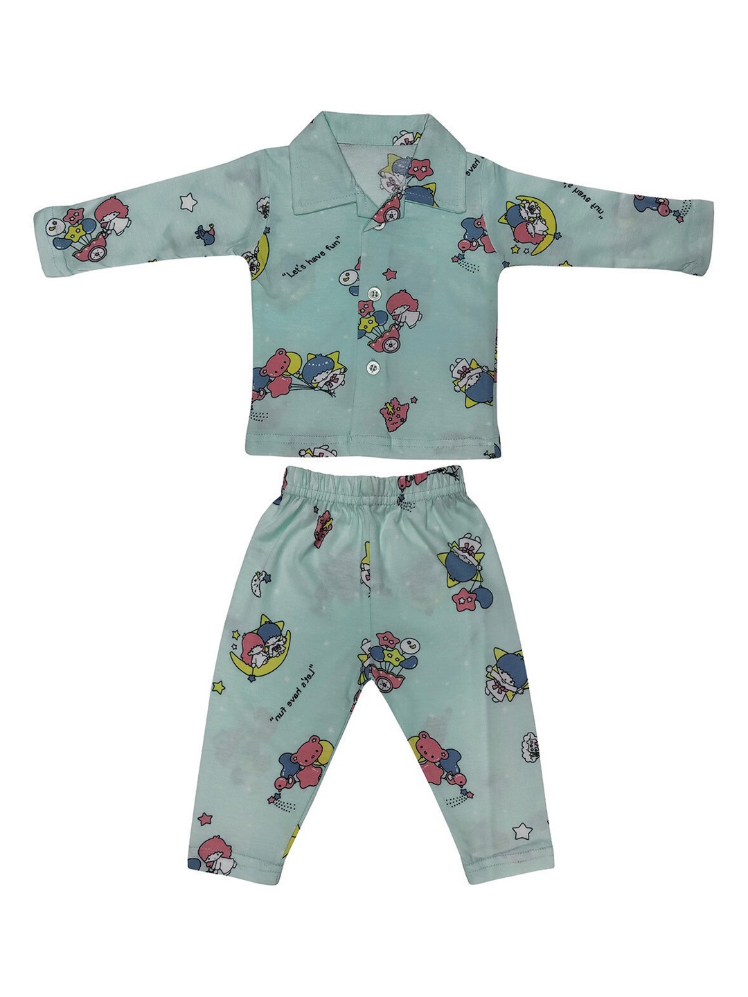 

Zoom Minimondo Infants Conversational Printed Pure Cotton Shirt With Pyjamas, Sea green