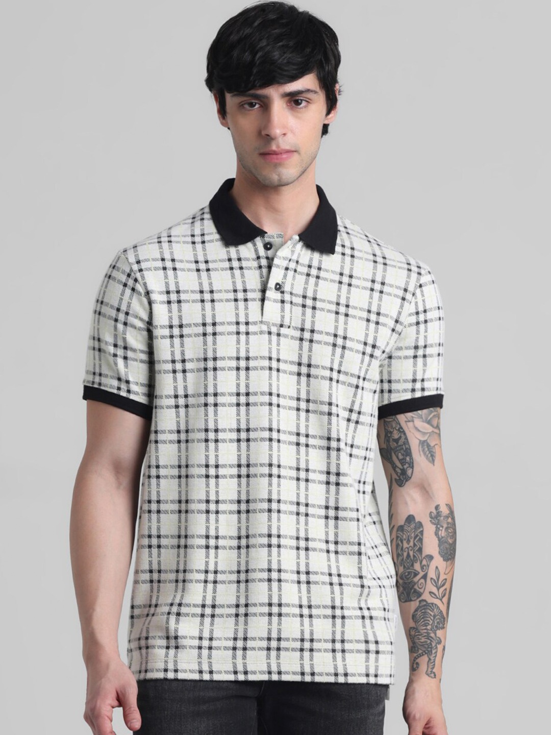

Jack & Jones Checked Polo Collar T-shirt, Off white