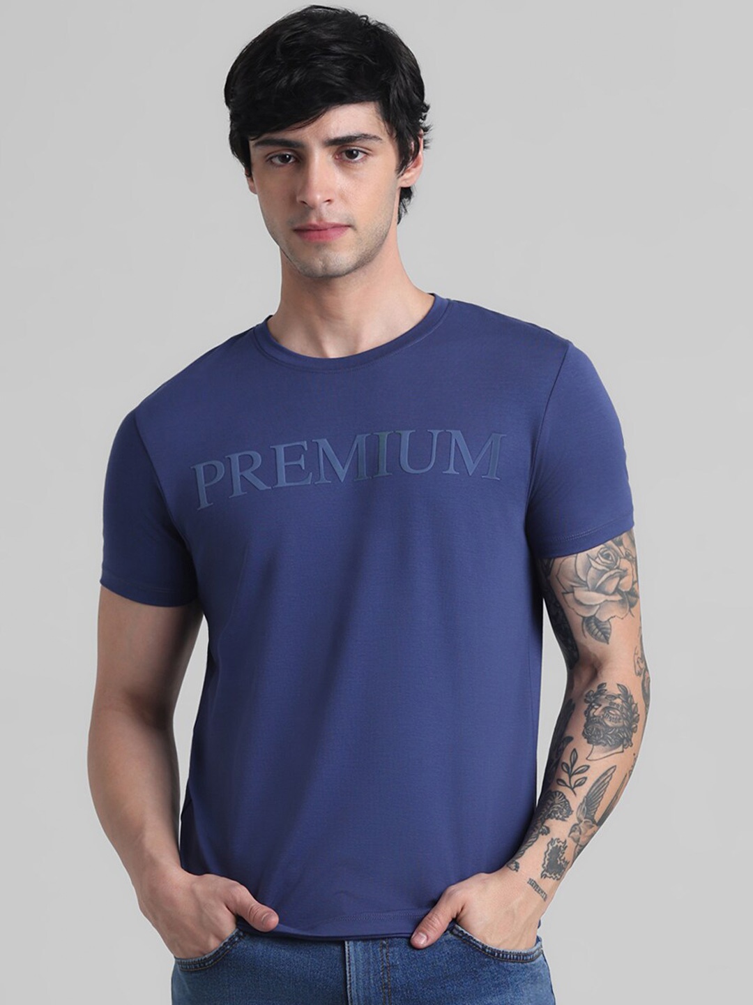 

Jack & Jones Typography Printed Pure Cotton Slim Fit T-shirt, Navy blue