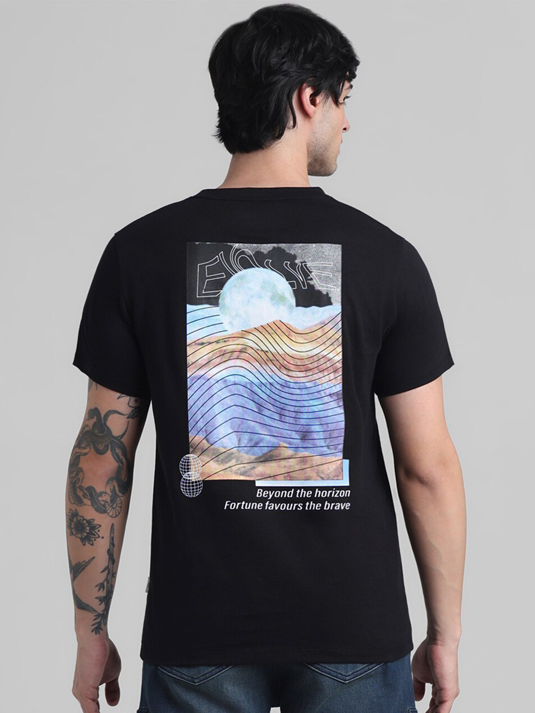 

Jack & Jones Graphic Printed Pure Cotton T-shirt, Black