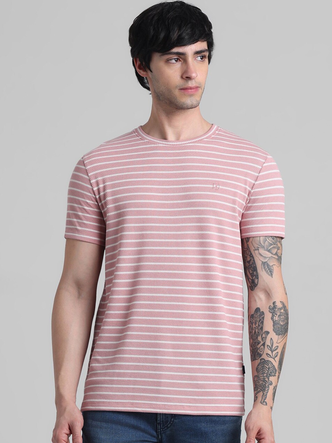 

Jack & Jones Striped Slim Fit T-shirt, Pink