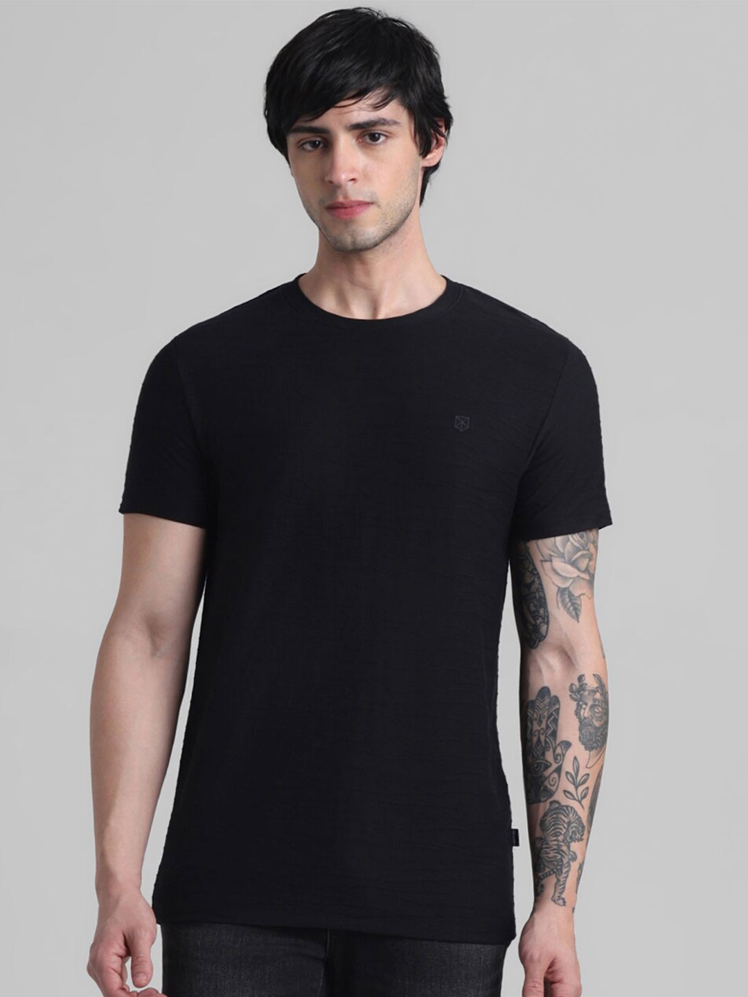 

Jack & Jones Round Neck Pure Cotton Slim Fit T-shirt, Black