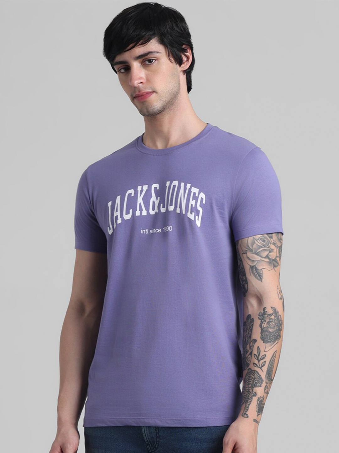 

Jack & Jones Typography Printed Slim Fit Pure Cotton T-shirt, Purple