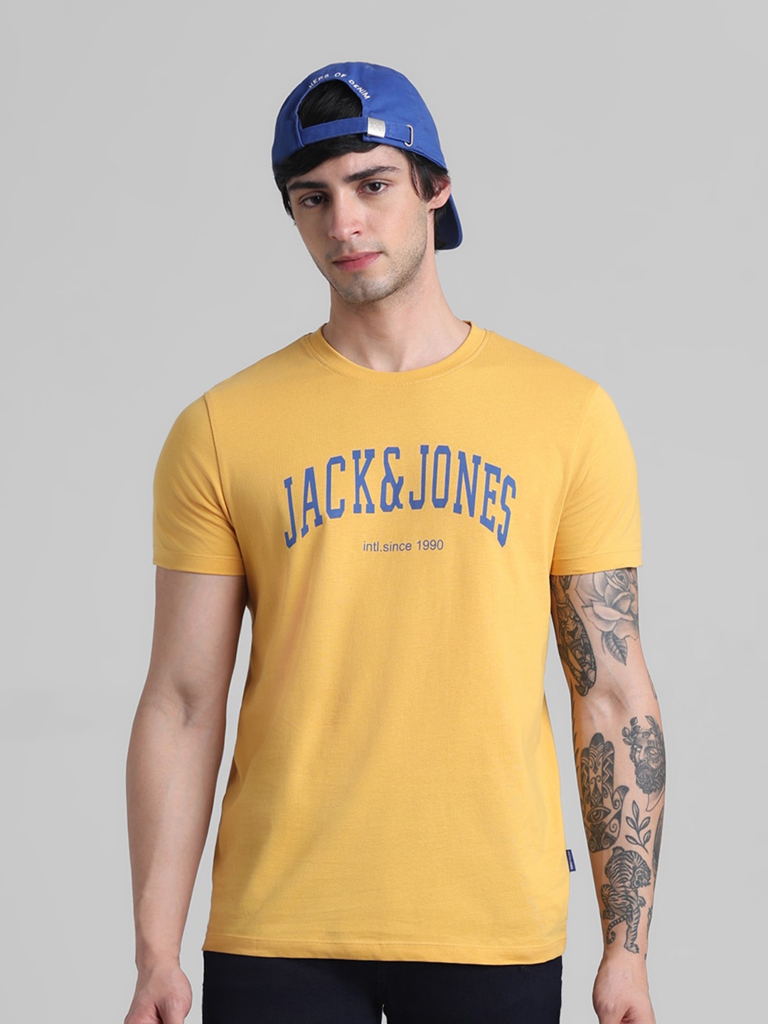 

Jack & Jones Typography Printed Slim Fit Pure Cotton T-shirt, Yellow