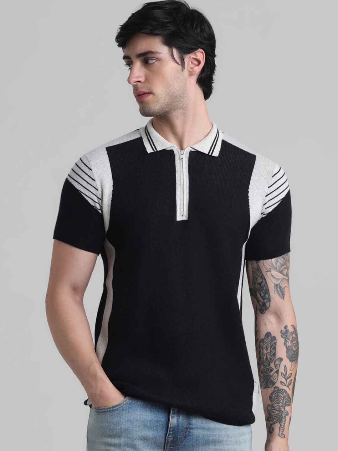 

Jack & Jones Colourblocked Polo Collar T-shirt, Black