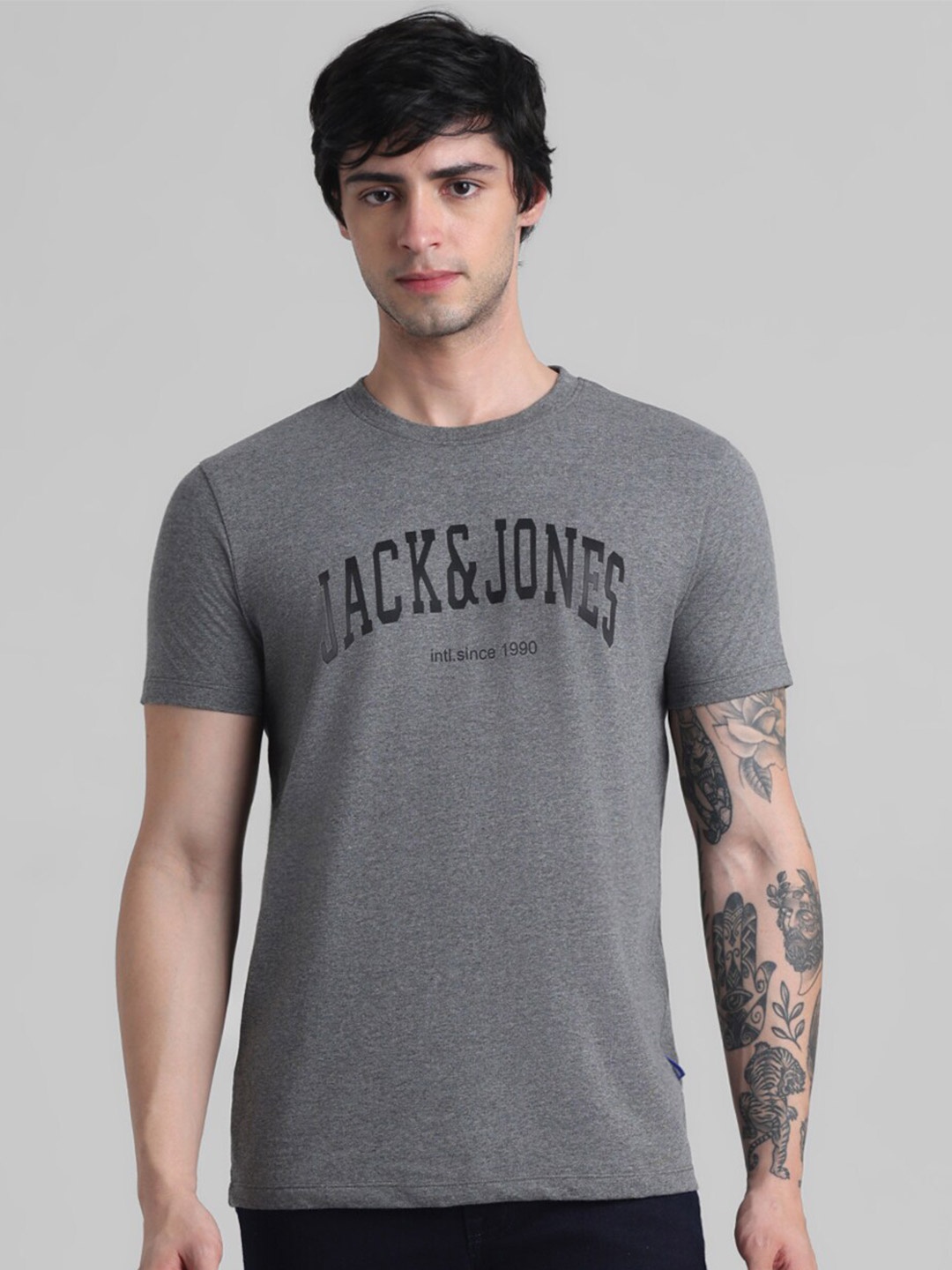 

Jack & Jones Typography Printed Slim Fit Pure Cotton T-shirt, Grey