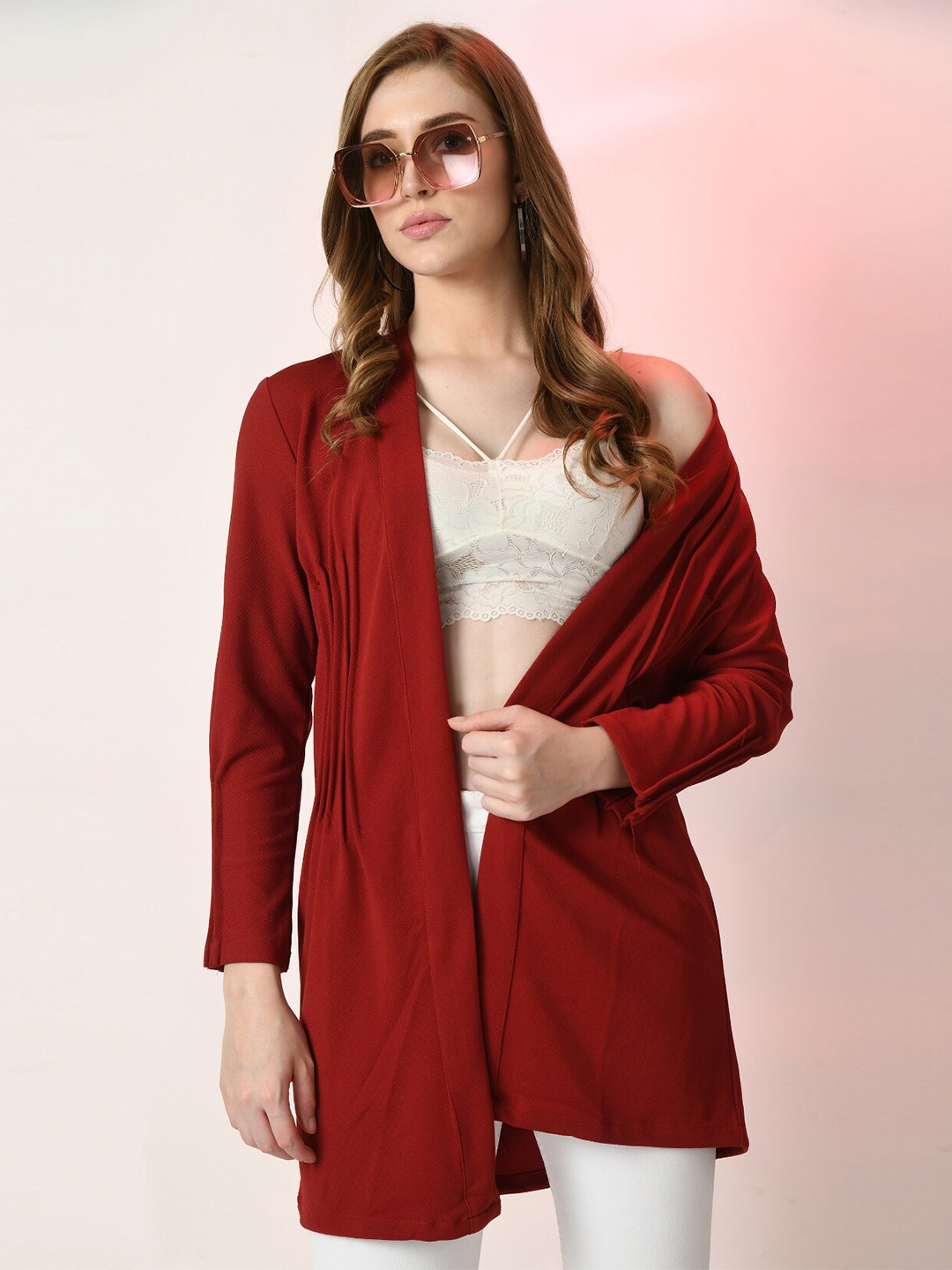 

Moshe Longline Open Front Shrug, Maroon