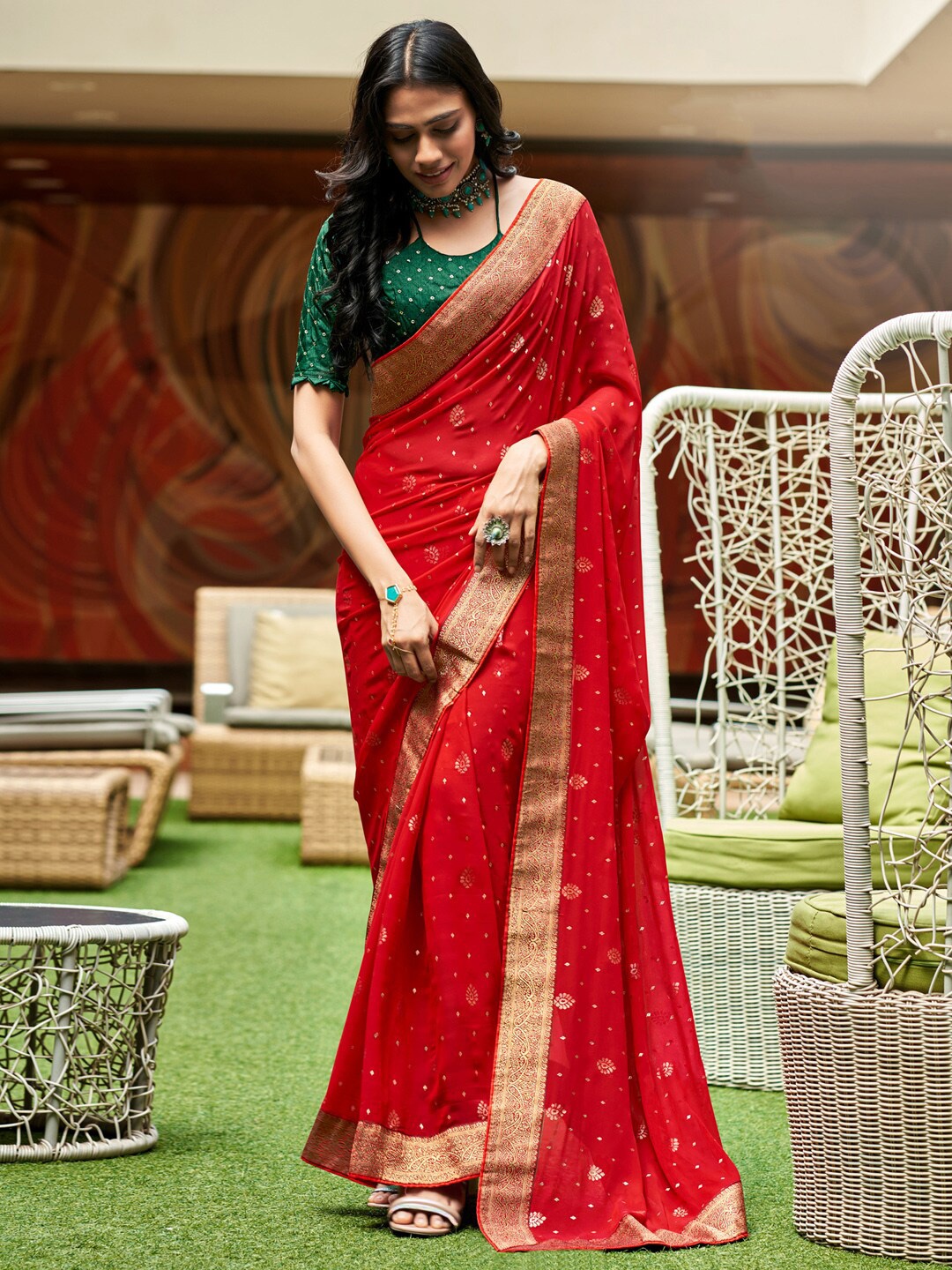 

Anouk Woven Design Zari Pure Georgette Saree, Red