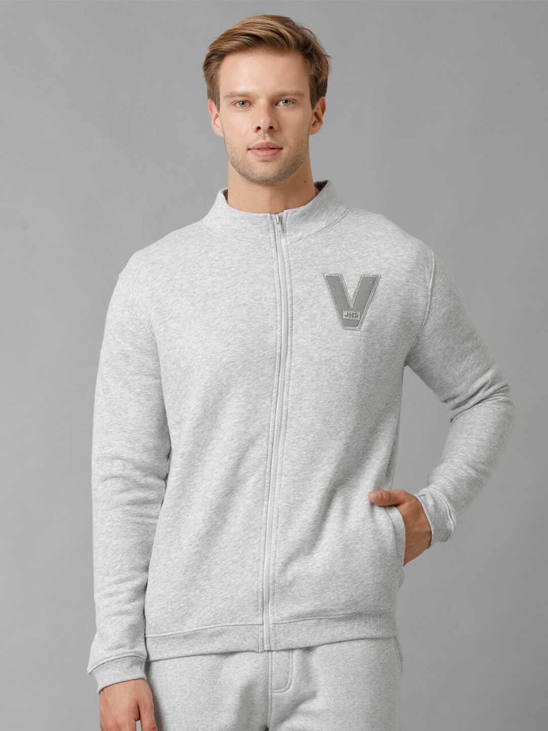 

Voi Jeans Typography Printed Mock Collar Cotton Sweatshirt, Grey