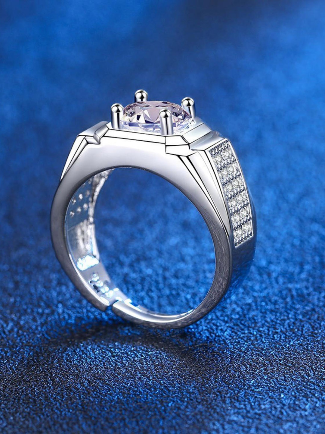 

MYKI Men Silver Plated Stainless Steel Heavenly CZ-Studded Adjustable Band Finger Ring