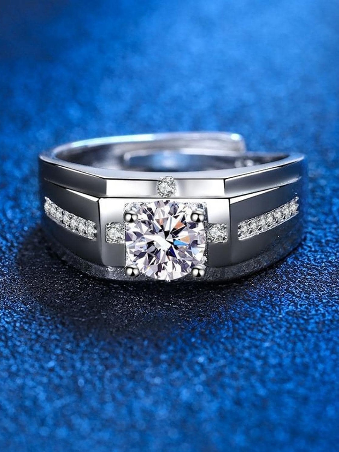 

MYKI Men Silver-Plated CZ-Studded Adjustable Finger Ring