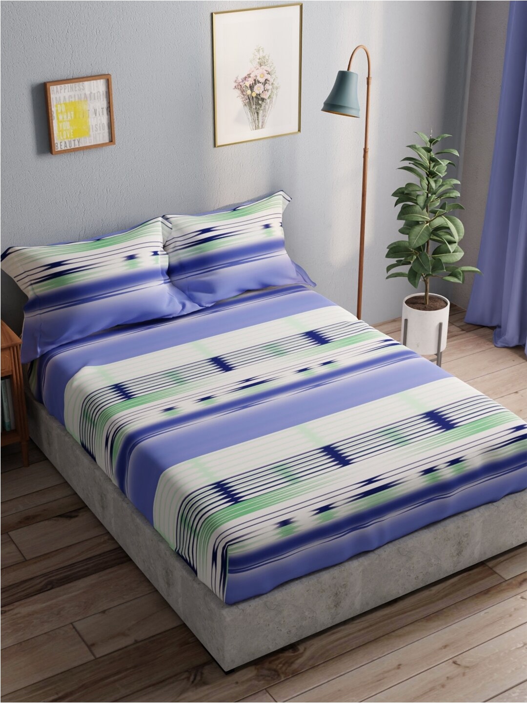 

BIANCA Amolina Blue & Green Abstract Pure Cotton 140 TC Queen Bedsheet & 2 Pillow Covers