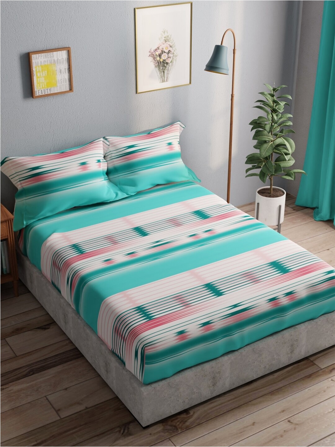 

BIANCA Amolina Green & Red 140 Abstract Pure Cotton TC Queen Bedsheet With 2 Pillow Covers