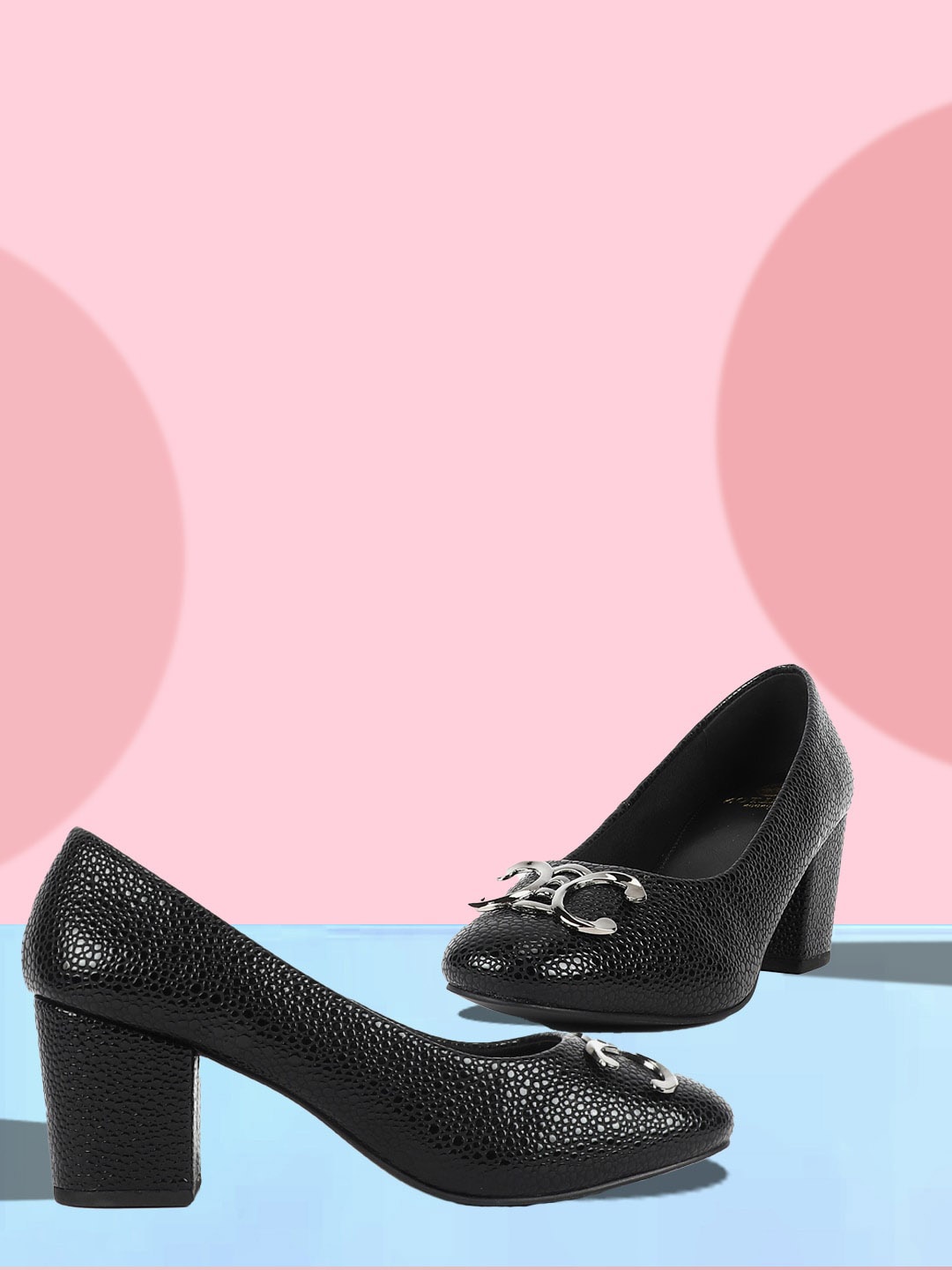 

Carlton London Textured Buckle Detail Block Pumps, Black