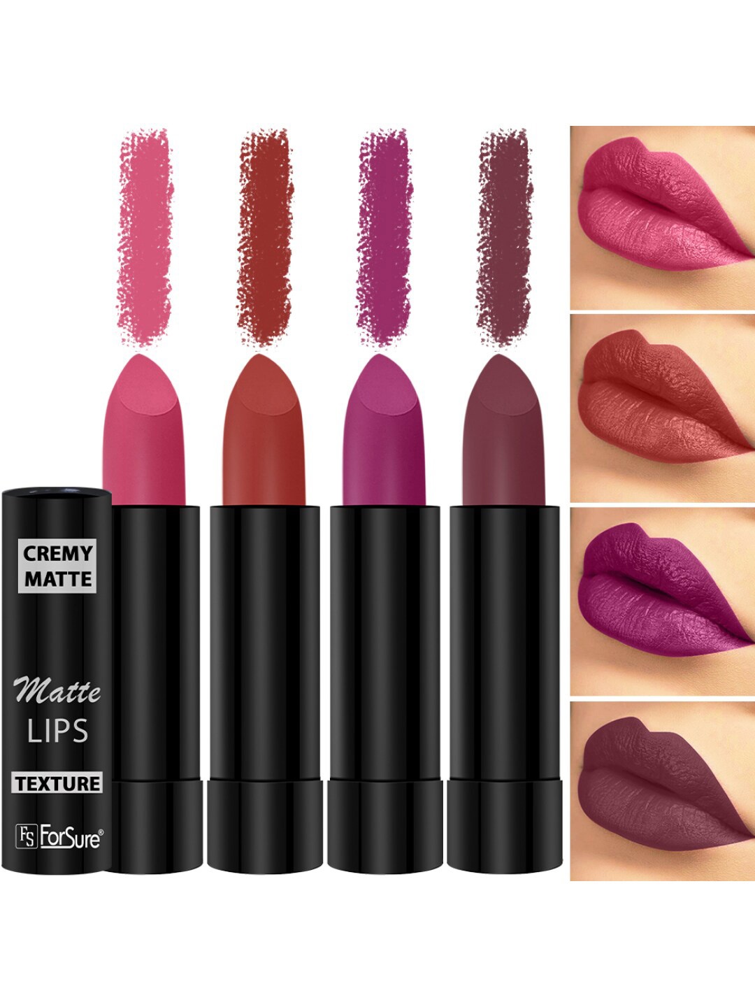 

ForSure Set Of 4 Cremy Matte Long Lasting & Lightweight Lipstick - Shades 55-58-60-96, Purple