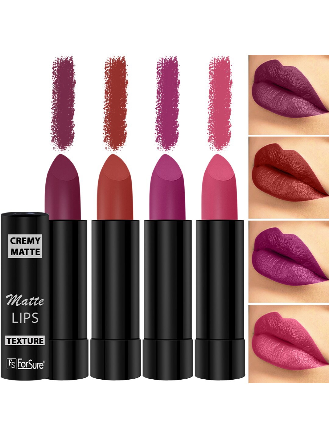 

ForSure Set Of 4 Cremy Matte Long Lasting & Lightweight Lipstick - Shades 58-60-62-71, Purple