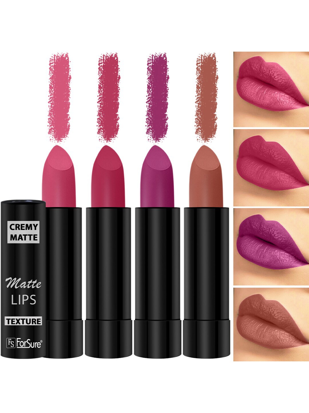 

ForSure Set Of 4 Cremy Matte Long Lasting & Lightweight Lipstick - Shades 58-60-62-92, Purple