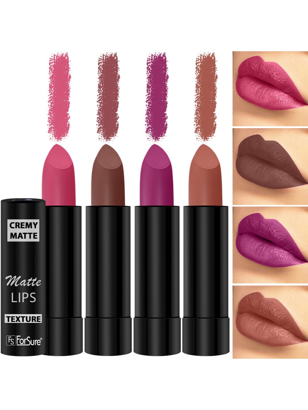 

ForSure Set Of 4 Cremy Matte Long Lasting & Lightweight Lipstick - Shades 58-60-62-111, Purple