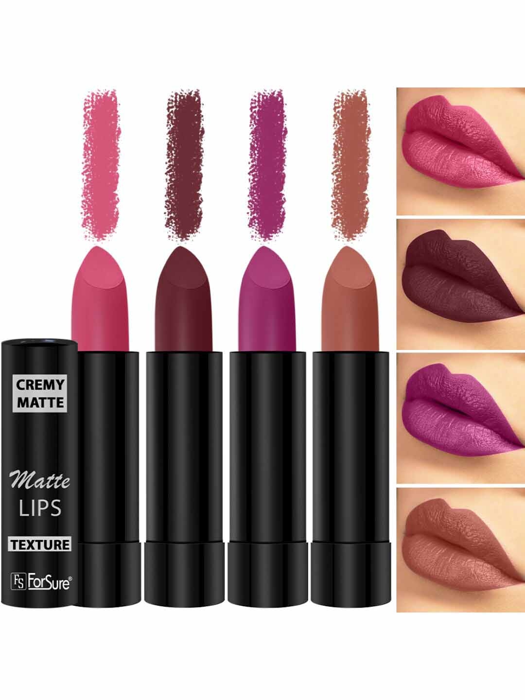 

ForSure Set Of 4 Cremy Matte Long Lasting & Lightweight Lipstick - Shades 58-60-62-95, Pink