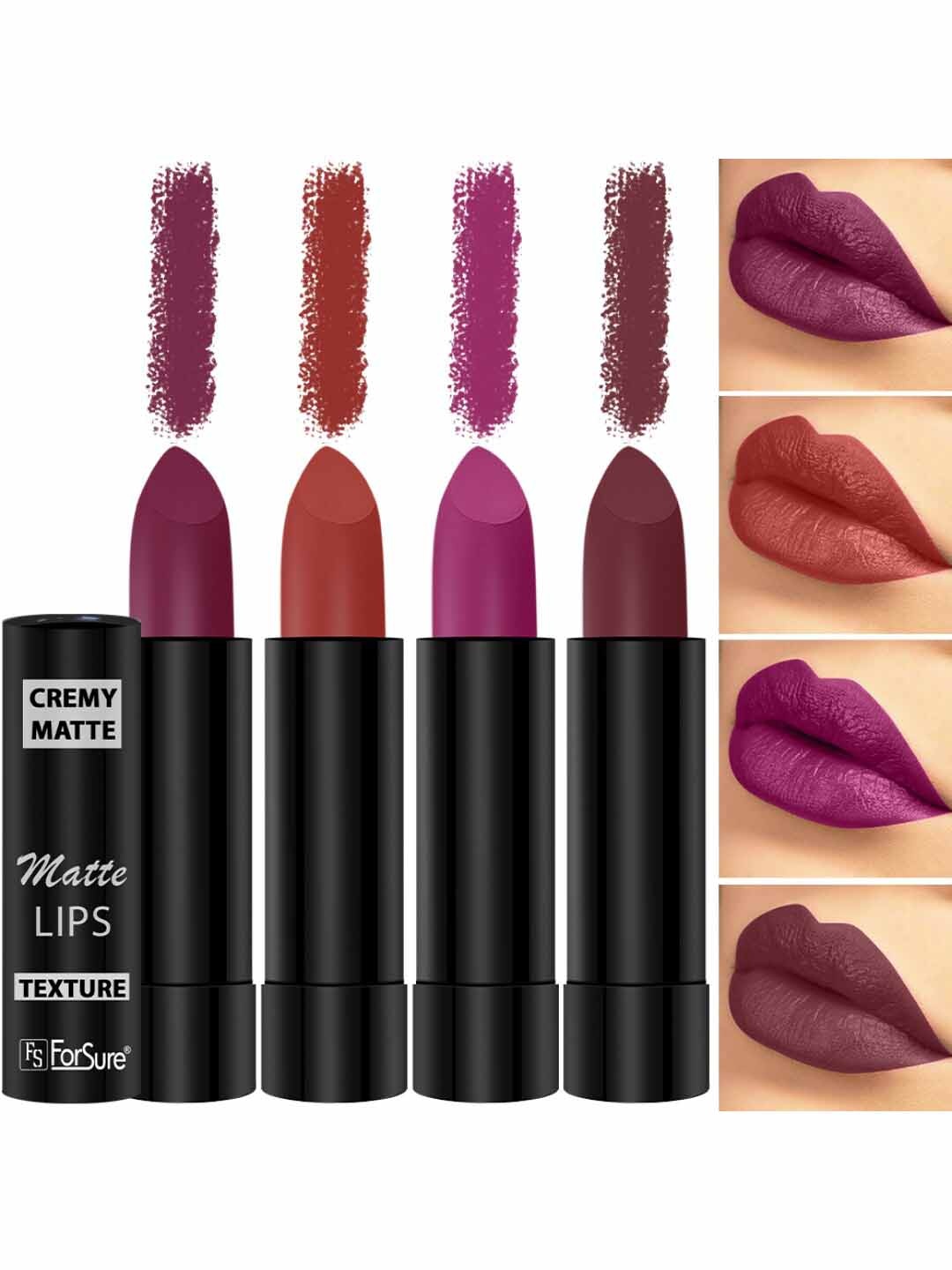 

ForSure Set Of 4 Cremy Matte Long Lasting & Lightweight Lipstick - Shades 52-55-58-80, Purple