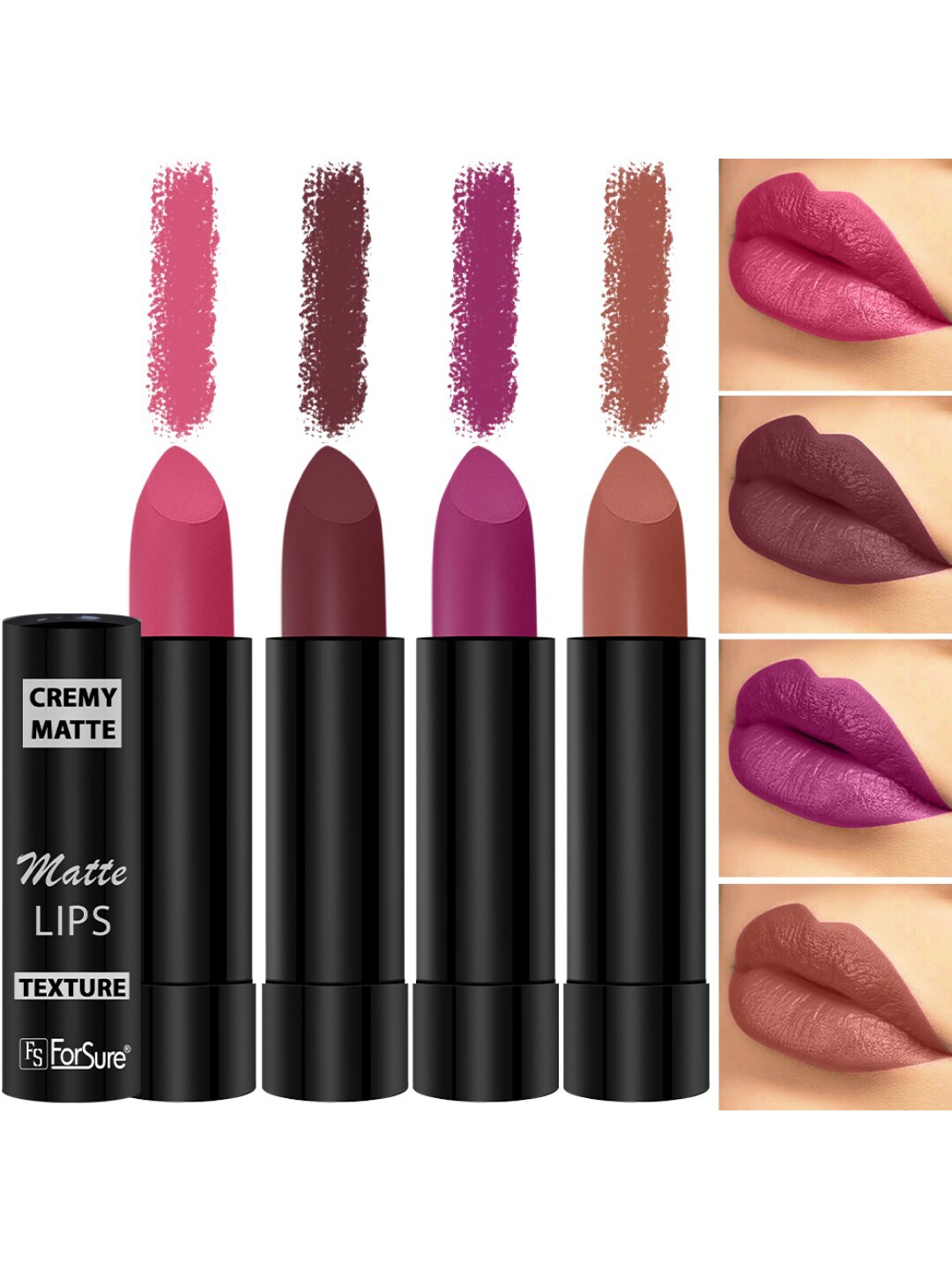 

ForSure Set of 4 Cremy Matte Long Lasting & Lightweight Lipstick - Shades 58-60-62-80, Multi