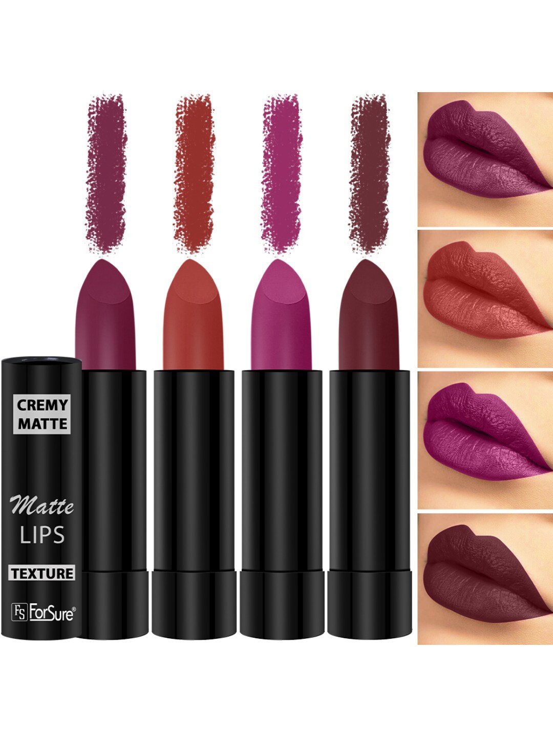 

ForSure Set of 4 Cremy Matte Long Lasting & Lightweight Lipstick - Shades 52-55-58-95, Multi