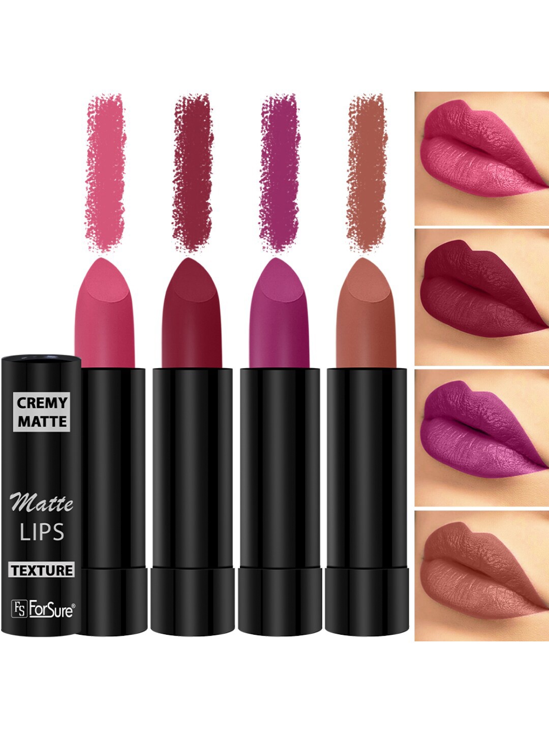 

ForSure Set of 4 Cremy Matte Long Lasting & Lightweight Lipstick - Shades 58-60-62-87, Multi