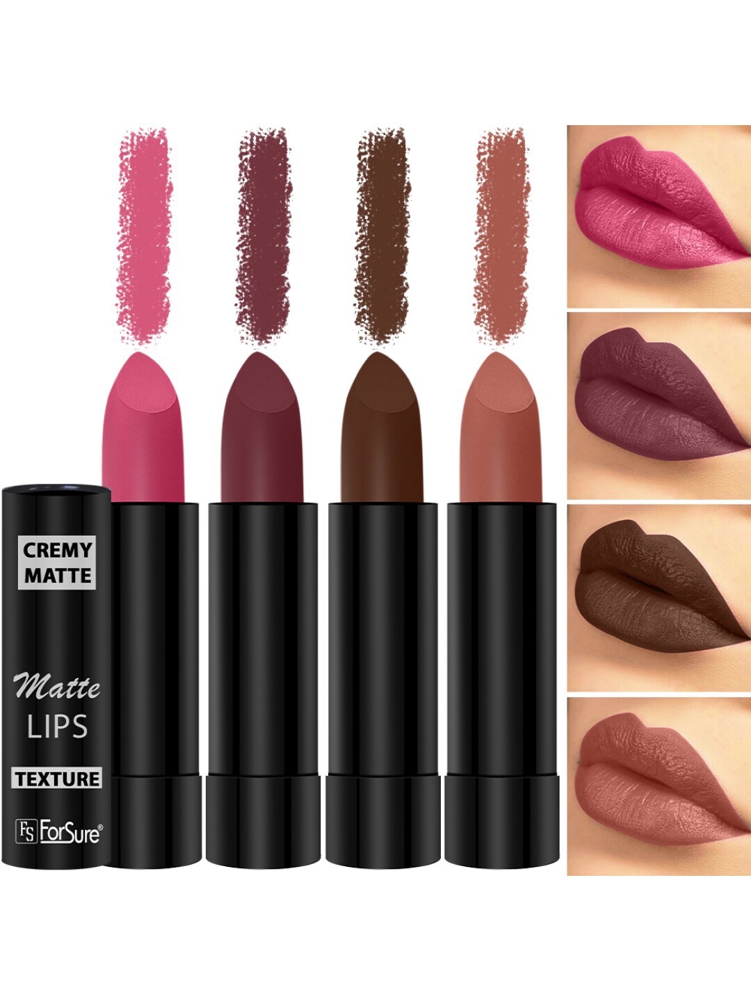 

ForSure Set of 4 Cremy Matte Long Lasting & Lightweight Lipstick - Shades 60-62-67-80, Multi