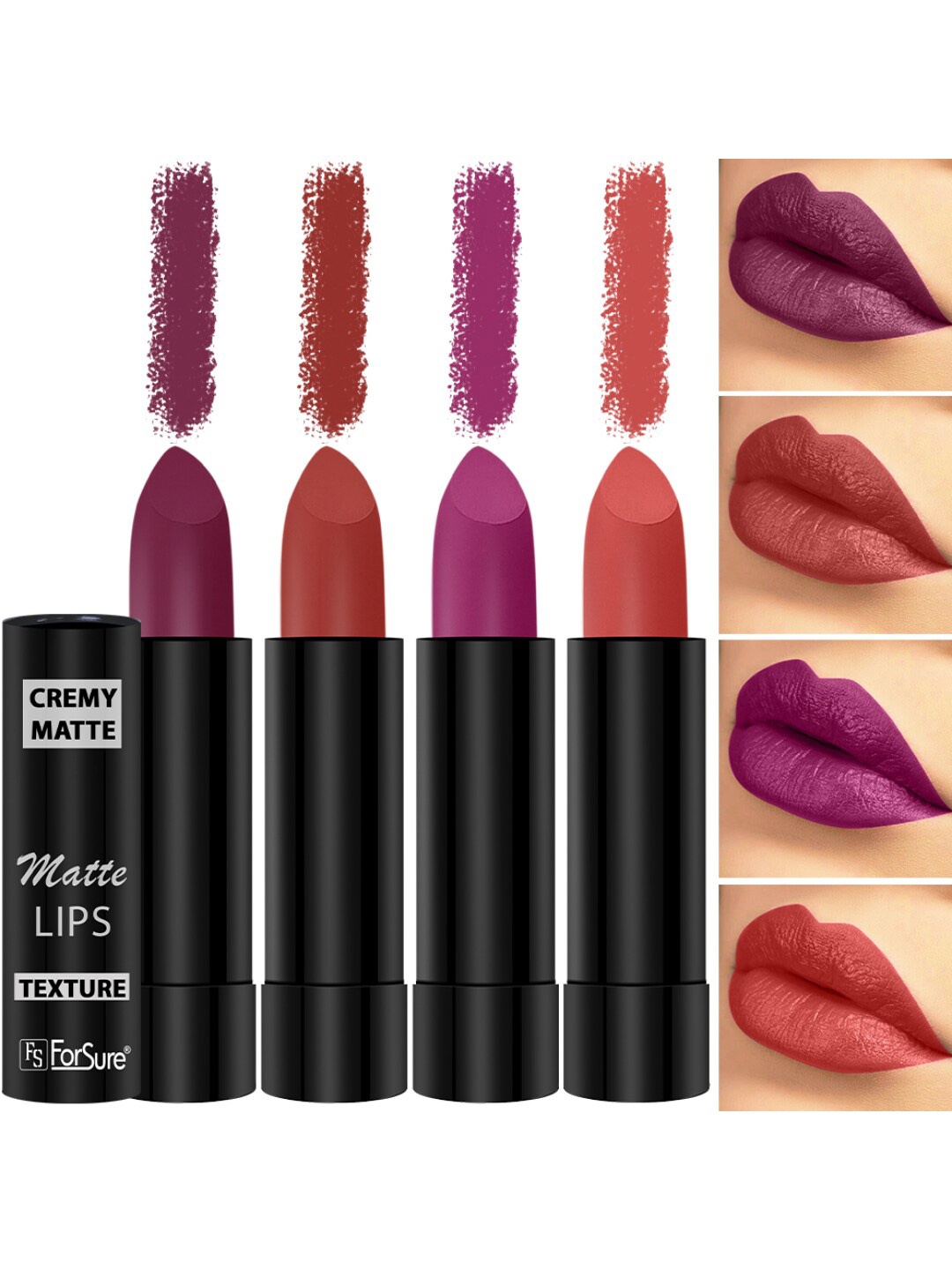 

ForSure Set of 4 Cremy Matte Long Lasting & Lightweight Lipstick - Shades 52-55-58-93, Multi