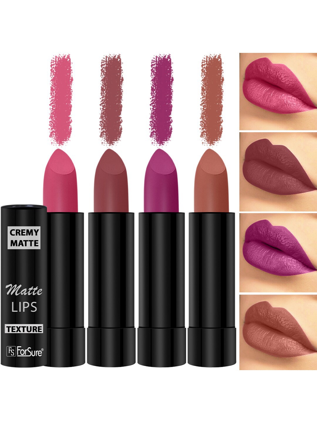 

ForSure Set of 4 Cremy Matte Long Lasting & Lightweight Lipstick - Shades 58-60-62-110, Multi