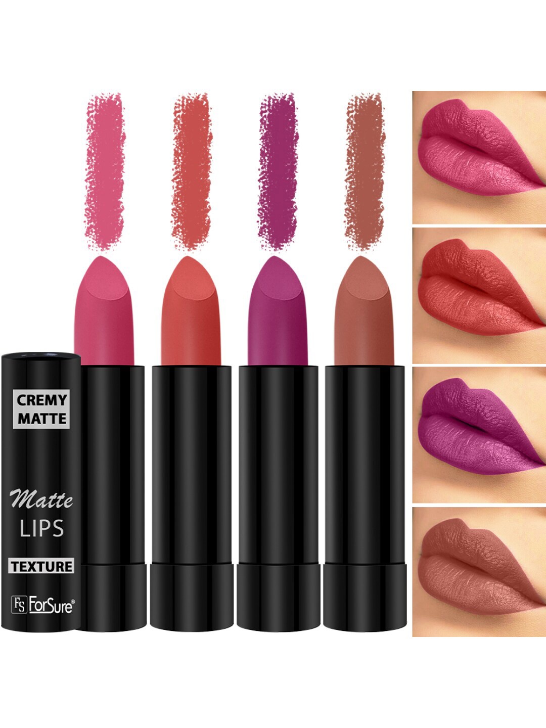 

ForSure Set of 4 Cremy Matte Long Lasting & Lightweight Lipstick - Shades 58-60-62-93, Multi