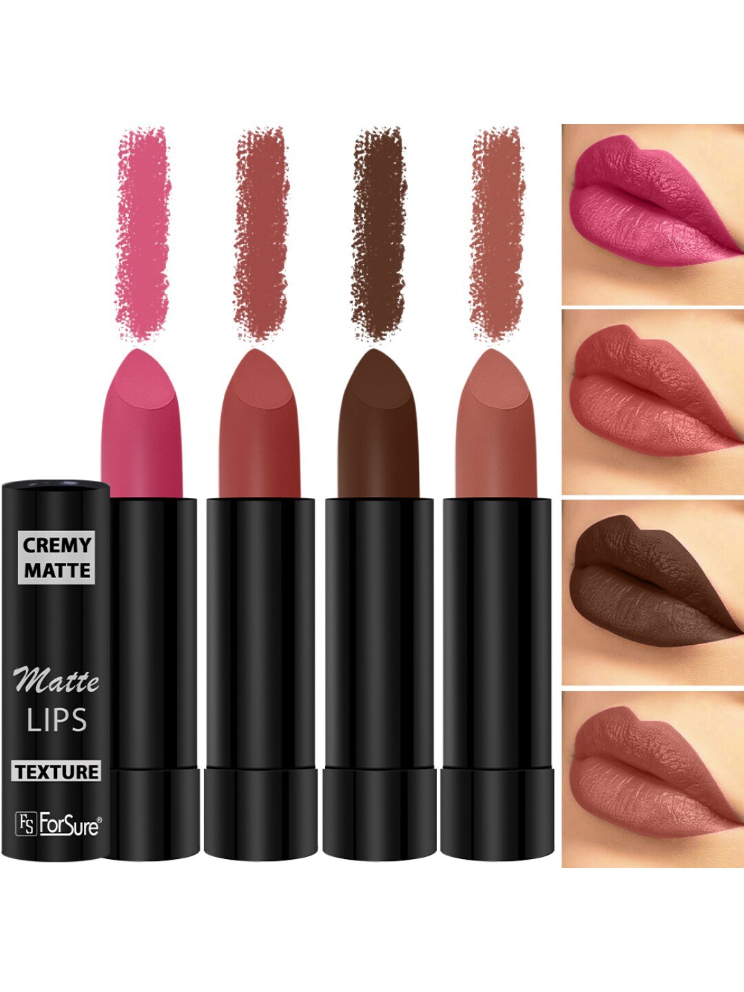 

ForSure Set of 4 Cremy Matte Long Lasting & Lightweight Lipstick - Shades 60-62-67-73, Multi