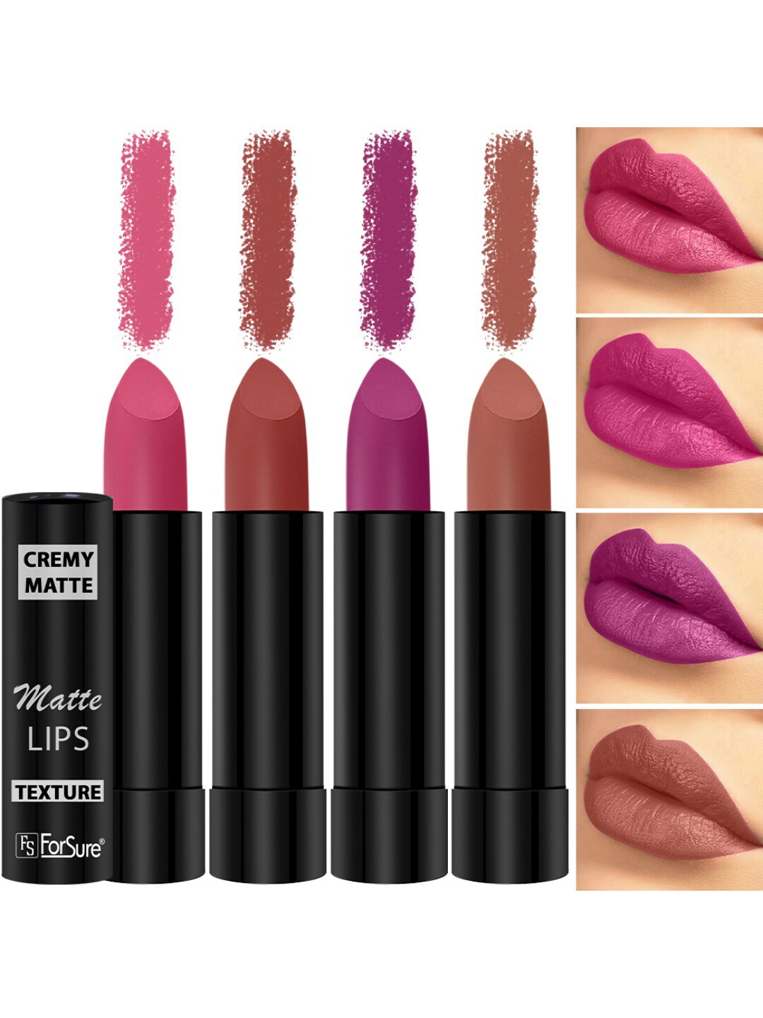 

ForSure Set Of 4 Cremy Matte Long Lasting & Lightweight Lipstick - Shades 58-60-62-73, Magenta