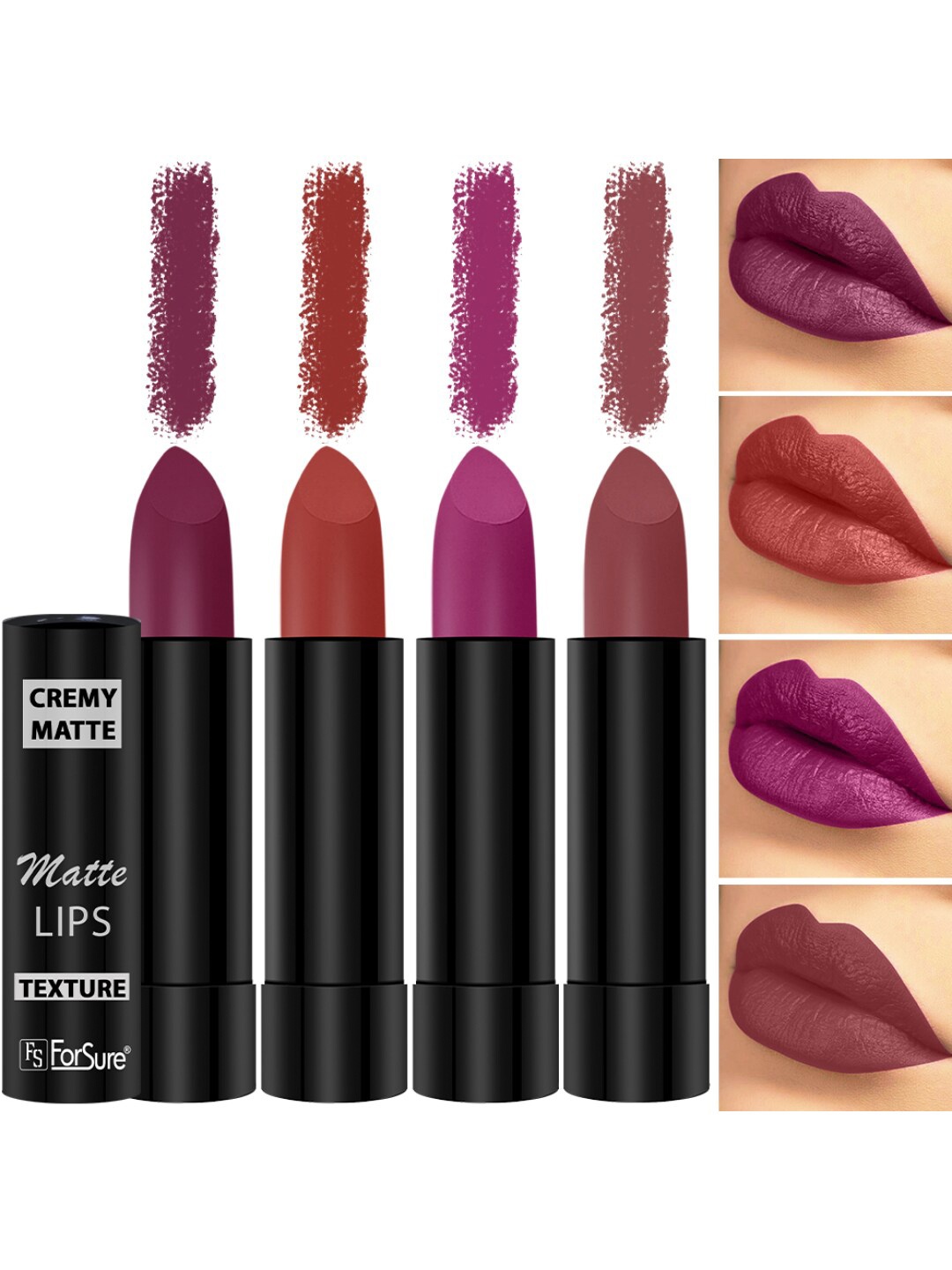 

ForSure Set Of 4 Cremy Matte Long Lasting & Lightweight Lipstick - Shades 52-55-58-110, Purple