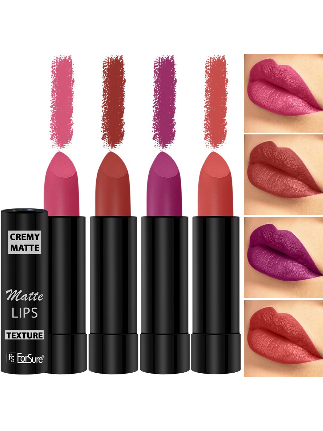 

ForSure Set of 4 Cremy Matte Long Lasting & Lightweight Lipstick - Shades 55-58-60-93, Multi