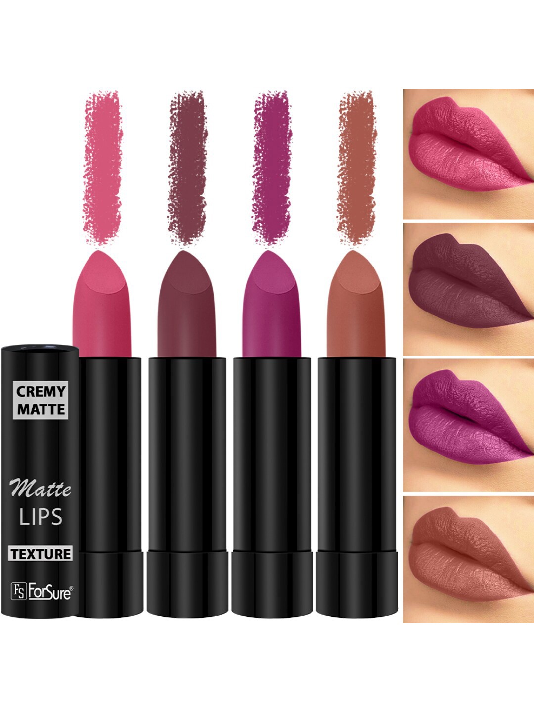 

ForSure Set of 4 Cremy Matte Long Lasting & Lightweight Lipstick - Shades 58-60-62-96, Multi