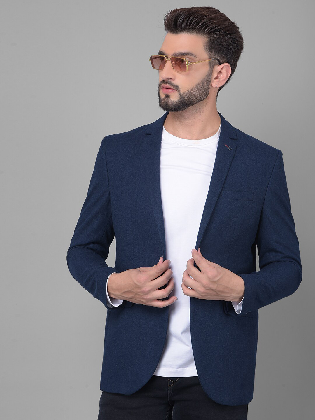 

Crimsoune Club Single Breasted Slim-Fit Casual Blazer, Navy blue