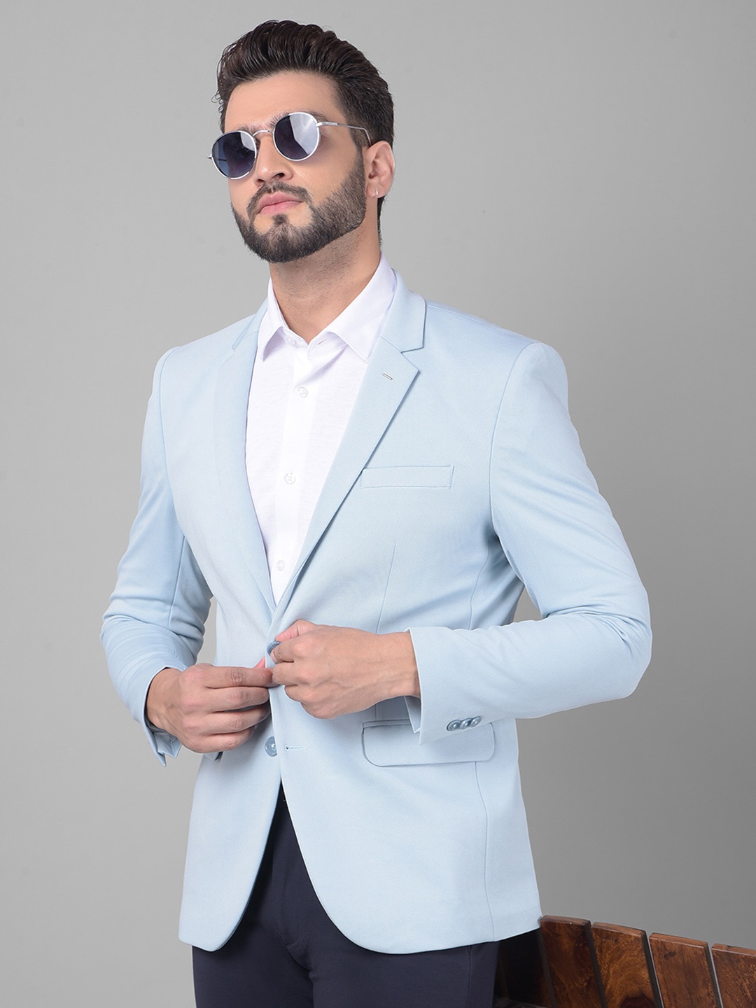 

Crimsoune Club Notched Lapel Single Breasted Slim-Fit Casual Blazer, Blue