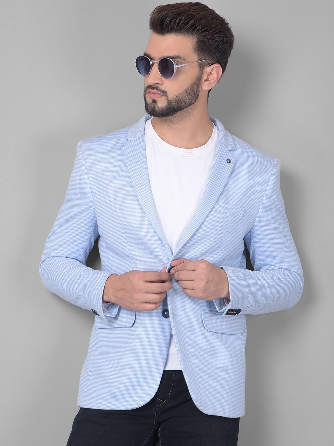 

Crimsoune Club Checked Single-Breasted Slim-Fit Blazer, Blue