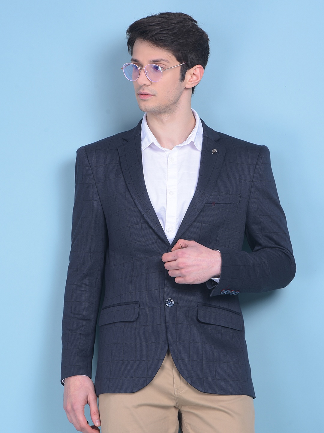 

Crimsoune Club Checked Single Breasted Slim-Fit Casual Blazer, Grey