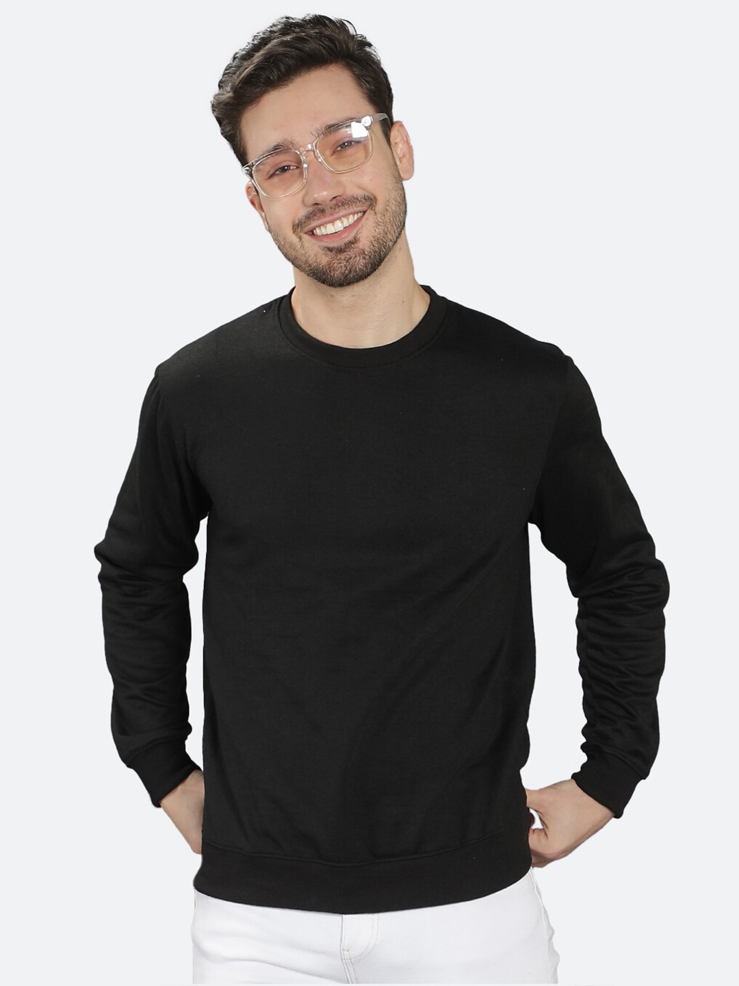 

Mad Over Print Round Neck Long Sleeves Fleece Sweatshirt, Black